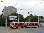Tatra-T3SU #637-638 20-го маршрута поворачивает с улицы Евгения Котляра на улицу Большую Панасовскую