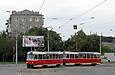 Tatra-T3SU #637-638 20-го маршрута поворачивает с улицы Евгения Котляра на улицу Большую Панасовскую