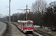 Tatra-T3SU #641-642 26-го маршрута на улице Героев труда подъезжает к остановке "Сосновый бор"