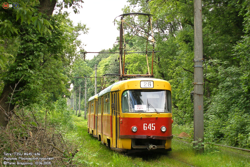 Tatra-T3SU #645-646 26-го маршрута на Московском проспекте около остановки "улица Свистуна"