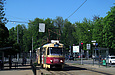 Tatra-T3SU #649-650 маршрута 16-А на улице Мироносицкой отправляется от конечной "Парк имени Горького"