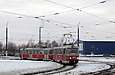 Tatra-T3SU #654-670 23-го маршрута поворачивает с проспекта Тракторостроителей на Салтовское шоссе