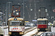 Tatra-T3SU #654 27-го маршрута и Tatra-T3SUCS #3091 6-го маршрута на Московском проспекте возле перекрестка со Спортивным переулком