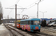 Tatra-T3SU #657-658 26-го маршрута на улице Героев труда в районе остановки "Пески"