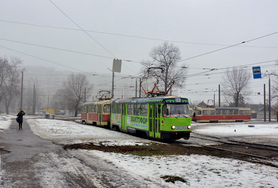 Tatra-T3SU #665-664 23-го маршрута на развязке проспекта Тракторостроителей и Салтовского шоссе