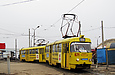 Tatra-T3SU #671-672 26-го маршрута на однопутной линии по улице Героев Труда возле одноименной станции метро