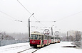 Tatra-T3SU #676-677 23-го маршрута на проспекте Тракторостроителей в районе остановки "Сады"