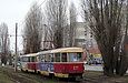 Tatra-T3SU #676-677 26-го маршрута на улице Героев труда в районе остановки "Пески"