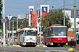 Tatra-T3SU #681-682 26-го маршрута и Tatra-T6B5 #4554 16-го маршрута на улице Героев Труда возле одноименной станции метро
