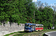 Tatra-T3SU #681-682 26-го маршрута на Журавлевском спуске в районе поста ревизора