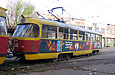 Tatra-T3SU #685-686 27-го маршрута отправляется с конечной станции "Льва Толстого"