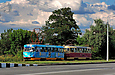 Tatra-T3SU #688-689 26-го маршрута на улице Героев Труда перед мостом через речку Харьков