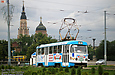 Tatra-T3SU #743 2-го маршрута поворачивает с Пролетарской площади на площадь Розы Люксембург