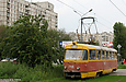 Tatra-T3SU #744 16-А маршрута на улице Героев труда отъезжает от остановки "Пески"