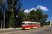 Tatra-T3SU #745 27-го маршрута на улице Октябрьской революции в районе завода имени Шевченко