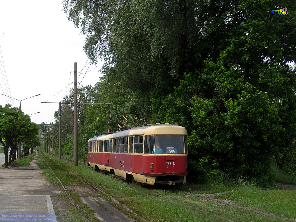 Tatra-T3SU #774-745 26-го маршрута на проспекте Тракторостроителей в районе улицы Немышлянской