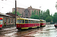 Tatra-T3SU #915-920 2-го маршрута в Лосевском переулке возле Ленинского трамвайного депо