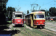 Tatra-T3SU #916 и КТМ-5M3 #858 в открытом парке Ленинского трамвайного депо