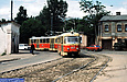 Tatra-T3SU #983-982 12-го маршрута поворачивает с улицы Клочковской в Рогатинский проезд