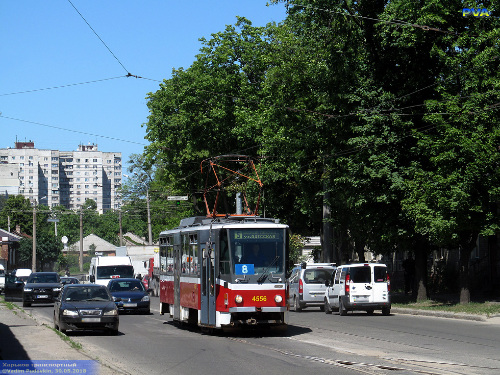 Tatra-T6A5 #4556 8-го маршрута на улице Полевой в районе улицы Плехановской