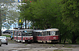 Tatra-T6B5 #4541 16-го маршрута и Tatra-T3SU #688-689 26-го маршрута на улице Моисеевской возле перекрестка с улицей Борисовской