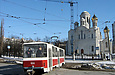 Tatra-T6B5 #4554 16-А маршрута поворачивает с улицы Героев Труда на проспект Тракторостроителей
