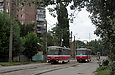 Tatra-T6B5 #4554 и #4521 27-го маршрута на улице Октябрьской революции возле выезда из Октябрьского трамвайного депо