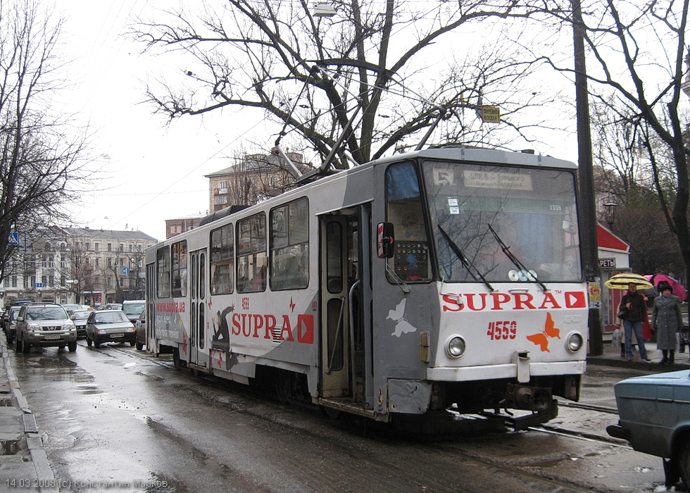 Tatra-T6B5 #4559 5-го маршрута на улице Пушкинской в районе площади Поэзии