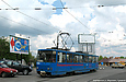 Tatra-T6B5 #4560 5-го маршрута поворачивает с Саперной улицы на улицу Шевченко при следовании измененной трассой нулевого рейса на маршрут