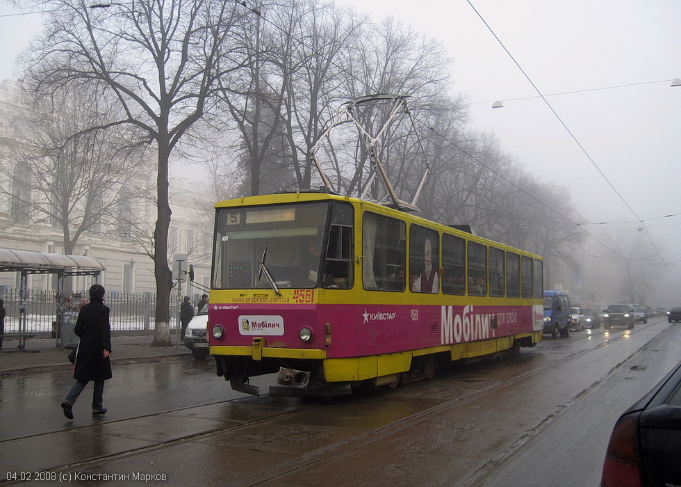 Tatra-T6B5 #4561 5-го маршрута на улице Пушкинской возле одноименной станции метро