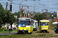 Tatra-T6B5 #4566 16-А маршрута и Tatra-T3SU #743 16-го маршрута на улице Академика Павлова возле Сабуровой Дачи