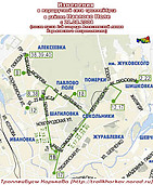 Схема изменения троллейбусных маршрутов в районе Павлово Поле с 21.08.2004 (после пуска 2-й очереди Алексеевской линии метро)
