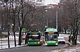 ЛАЗ-Е183А1 #3407 2-го маршрута и Богдан-Т70117 #3605 (обкатка) на проспекте Независимости возле перекрестка с проспектом Науки