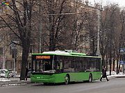ЛАЗ-Е183А1 #3410 2-го маршрута на проспекте Ленина отправляется от остановки "Улица Тобольская"