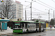 ЛАЗ-Е301D1 #2203 1-го маршрута на проспекте Петра Григоренко перед отправлением от конечной "Ст. метро "Дворец спорта"