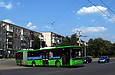 ЛАЗ-Е301D1 #2217 1-го маршрута выезжает с разворотного круга конечной станции "Микрорайон 28" на проспект Героев Сталинграда