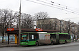 ЛАЗ-Е301D1 #2220 1-го маршрута на проспекте Героев Сталинграда перед отправлением от остановки "Микрорайон 27"