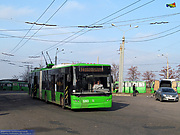 ЛАЗ-Е301D1 #3203 42-го маршрута на улице Гвардейцев-Широнинцев перед отправлением с конечной станции "Северная Салтовка"