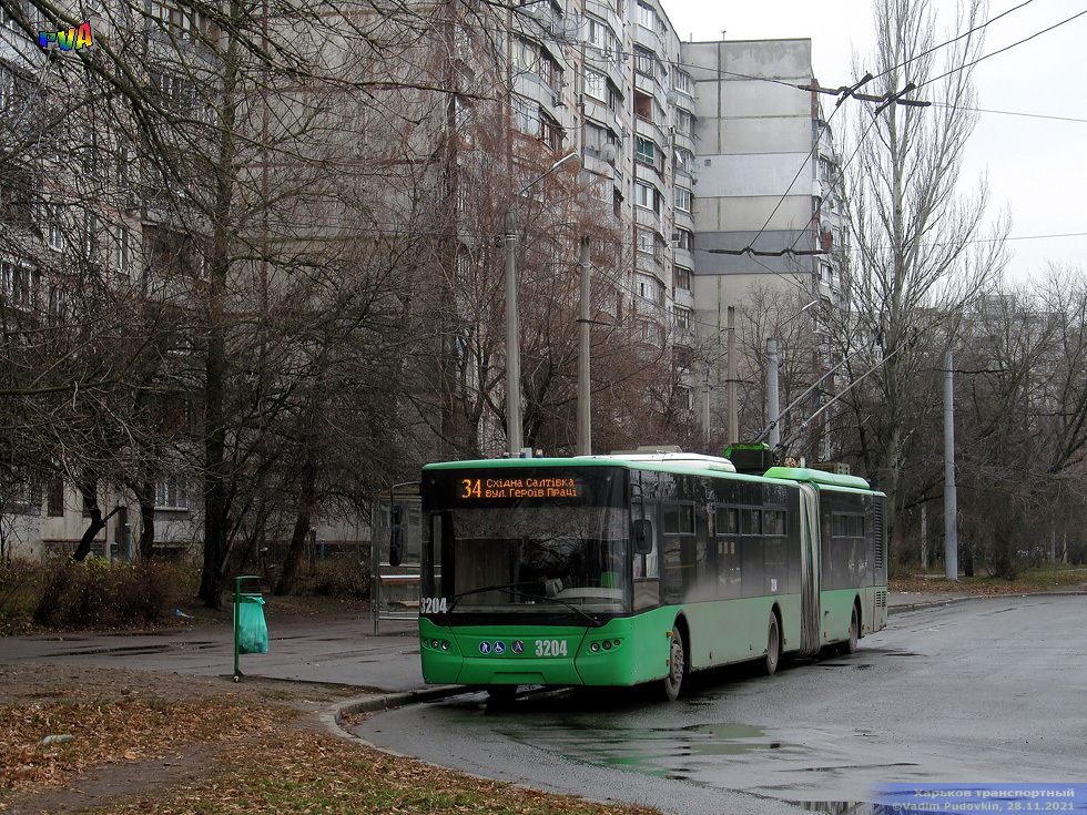 ЛАЗ-Е301D1 #3204 34-го маршрута перед отправлением от конечной "Улица Героев труда"