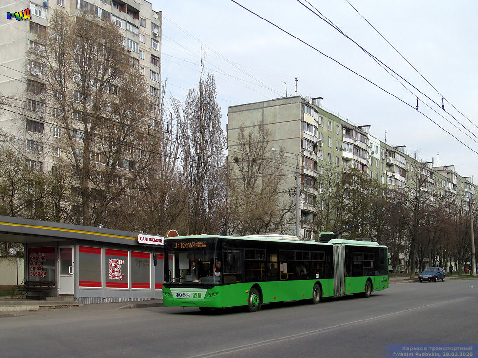 ЛАЗ-Е301D1 #3210 34-го маршрута на улице Валентиновской подъезжает к остановке "Микрорайон 521"