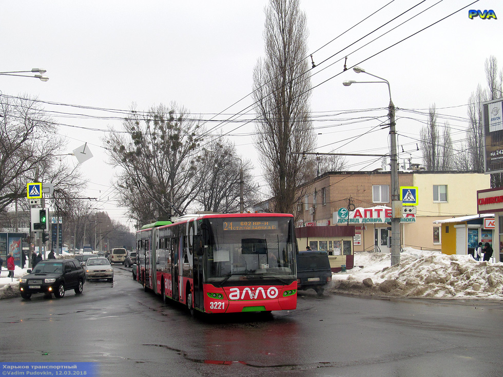 ЛАЗ-Е301D1 #3221 24-го маршрута на улице Лосевской возле проспекта Тракторостроителей