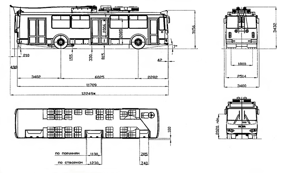 Габаритный чертеж троллейбуса ЗИУ-682Г-016.02