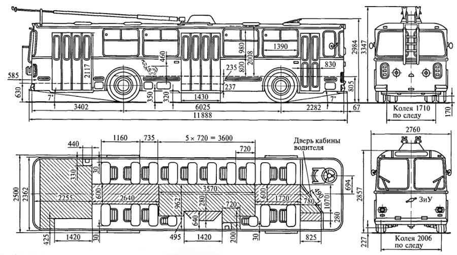 Габаритный чертеж троллейбуса ЗИУ-682В